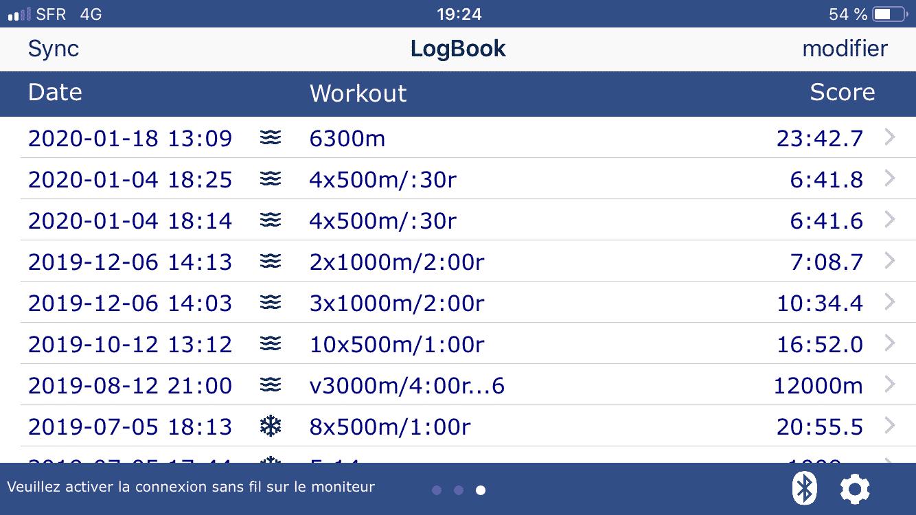 ergdata connexion bluetooth rameur